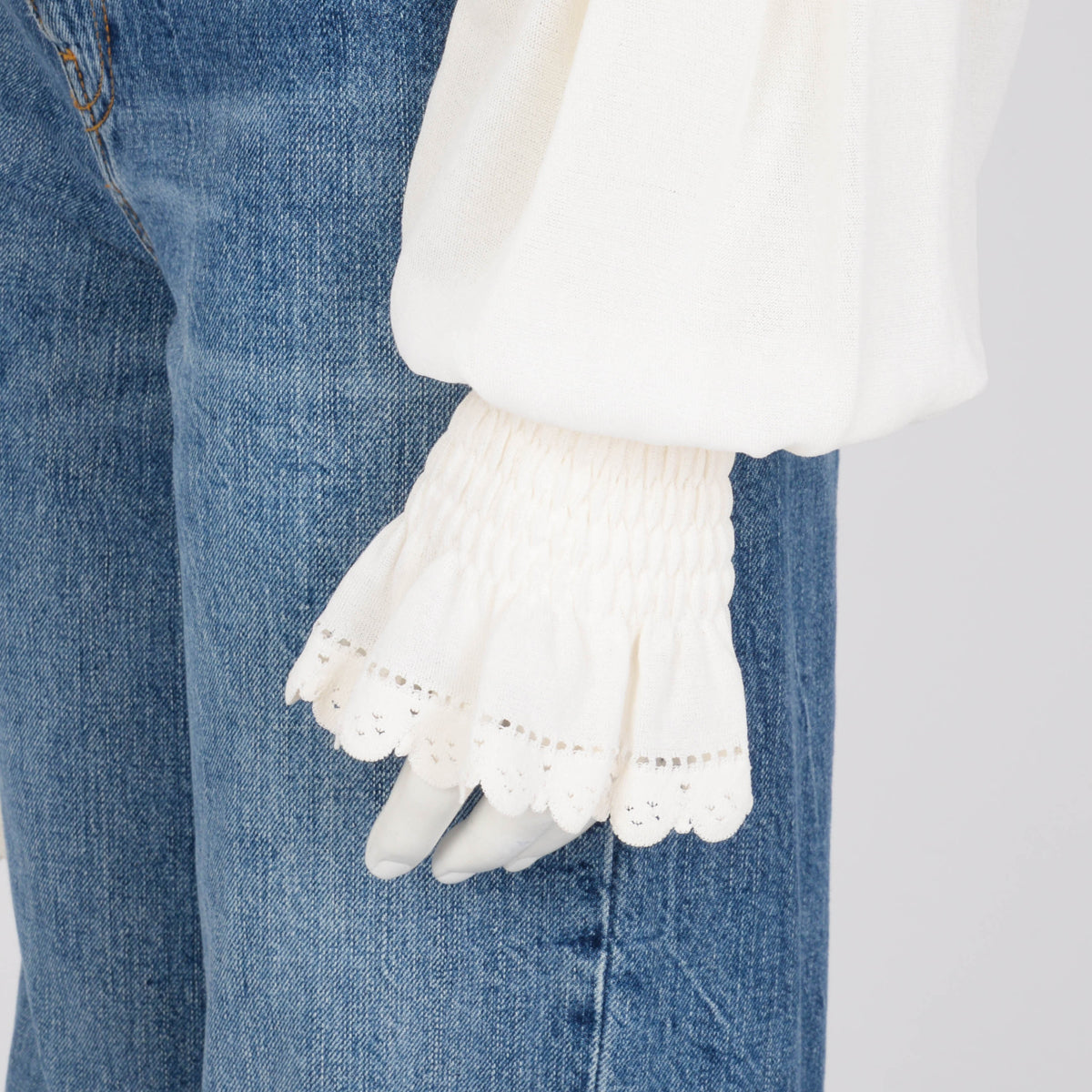 Chanel Ivory Knitted Pintuck Detail Blouse FR 50