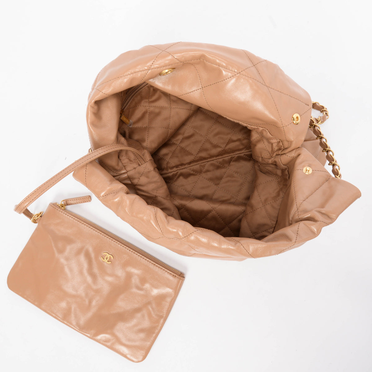 Chanel Camel Shiny Calfskin Small 22 Bag