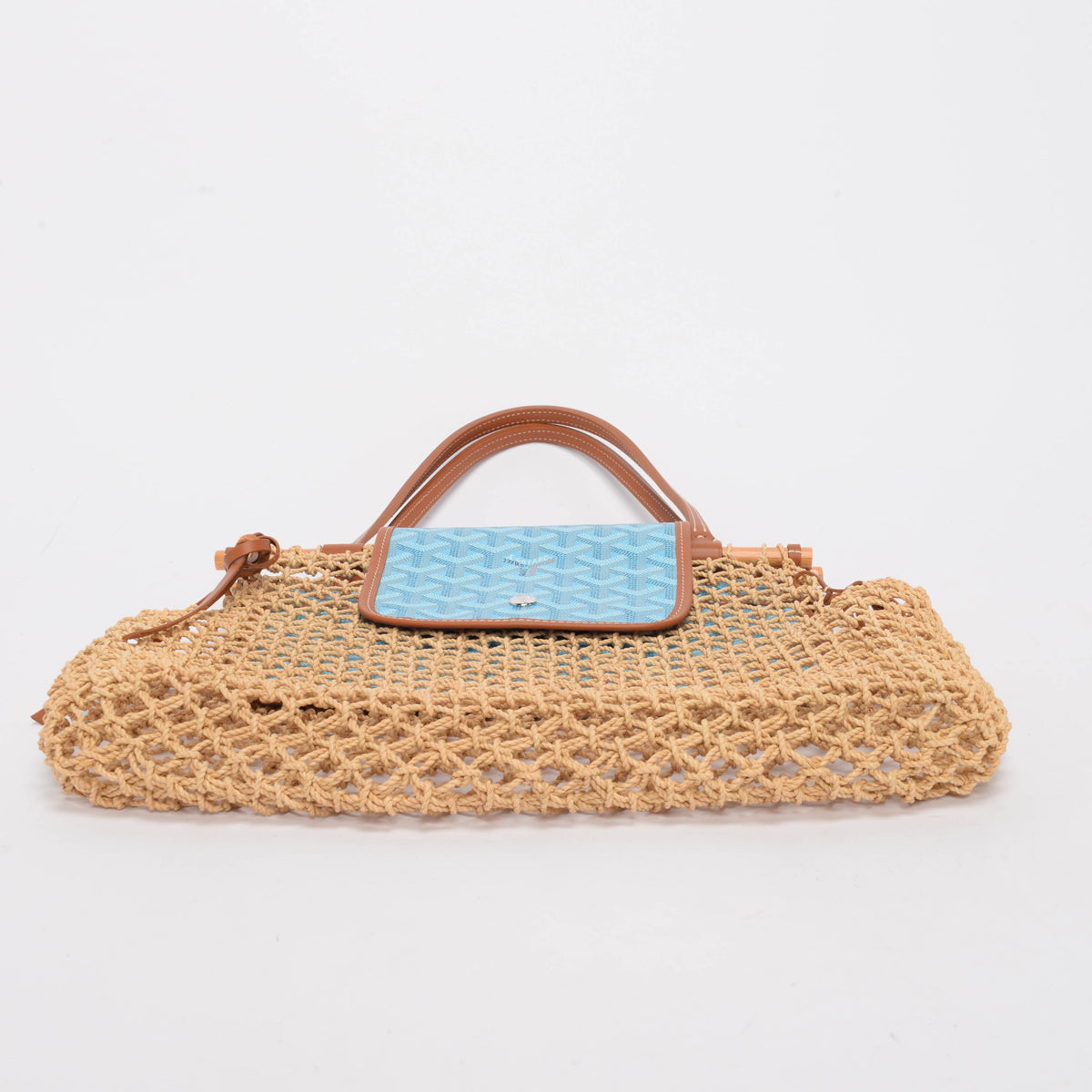 Goyard Turquoise Goyardine Canvas & Raffia Mesh Aligre Tote