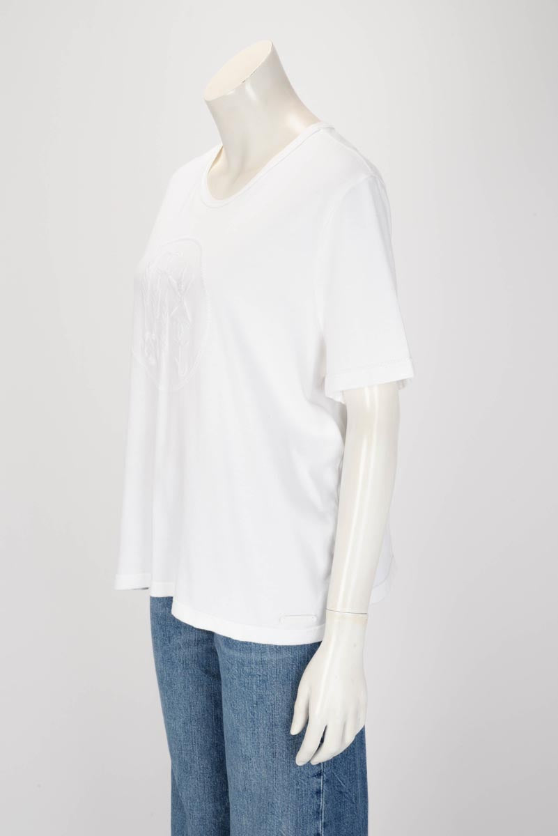 Chanel White Cotton CC Motif Embroidered T-Shirt XL