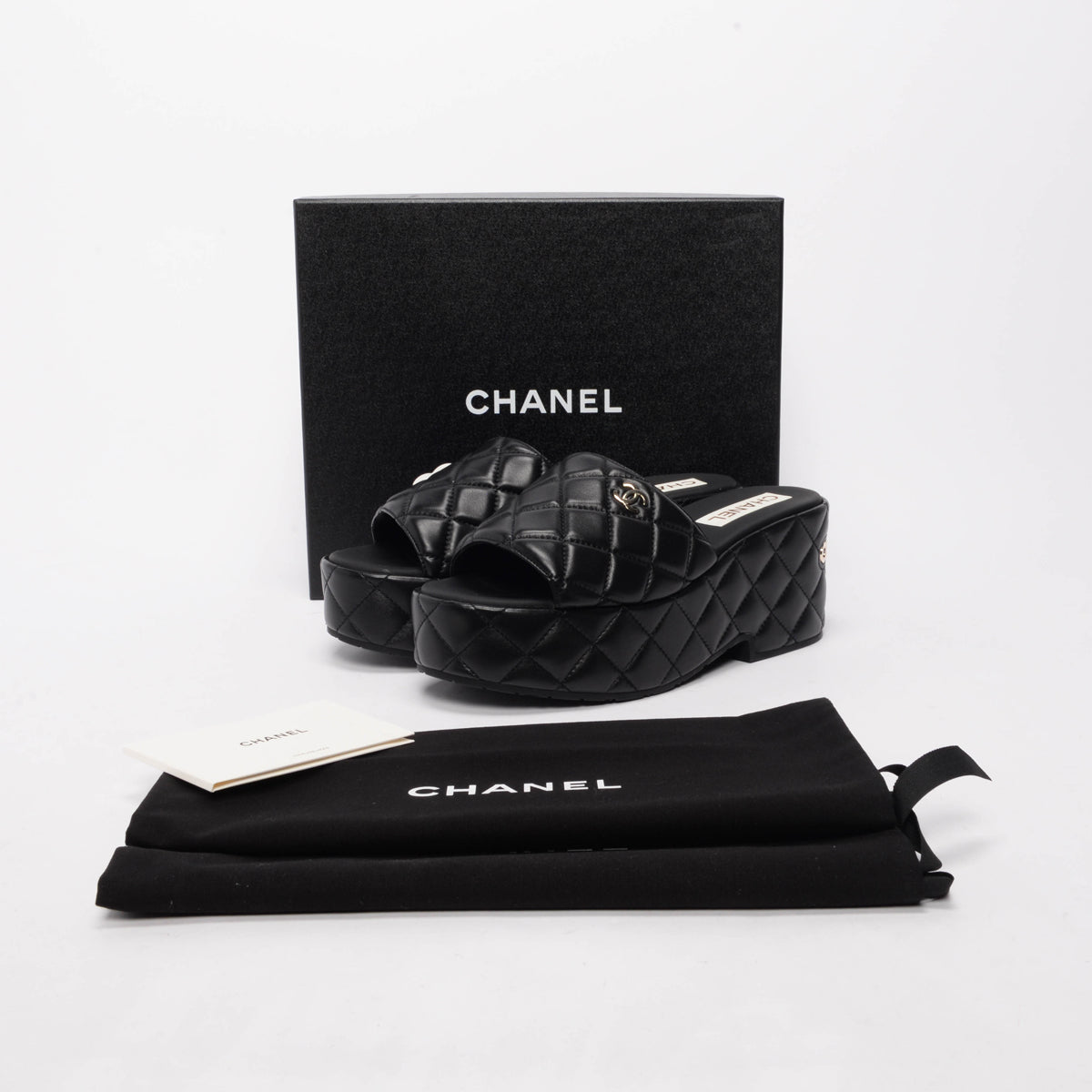 Chanel Black Quilted Lambskin Platform Sandals 41