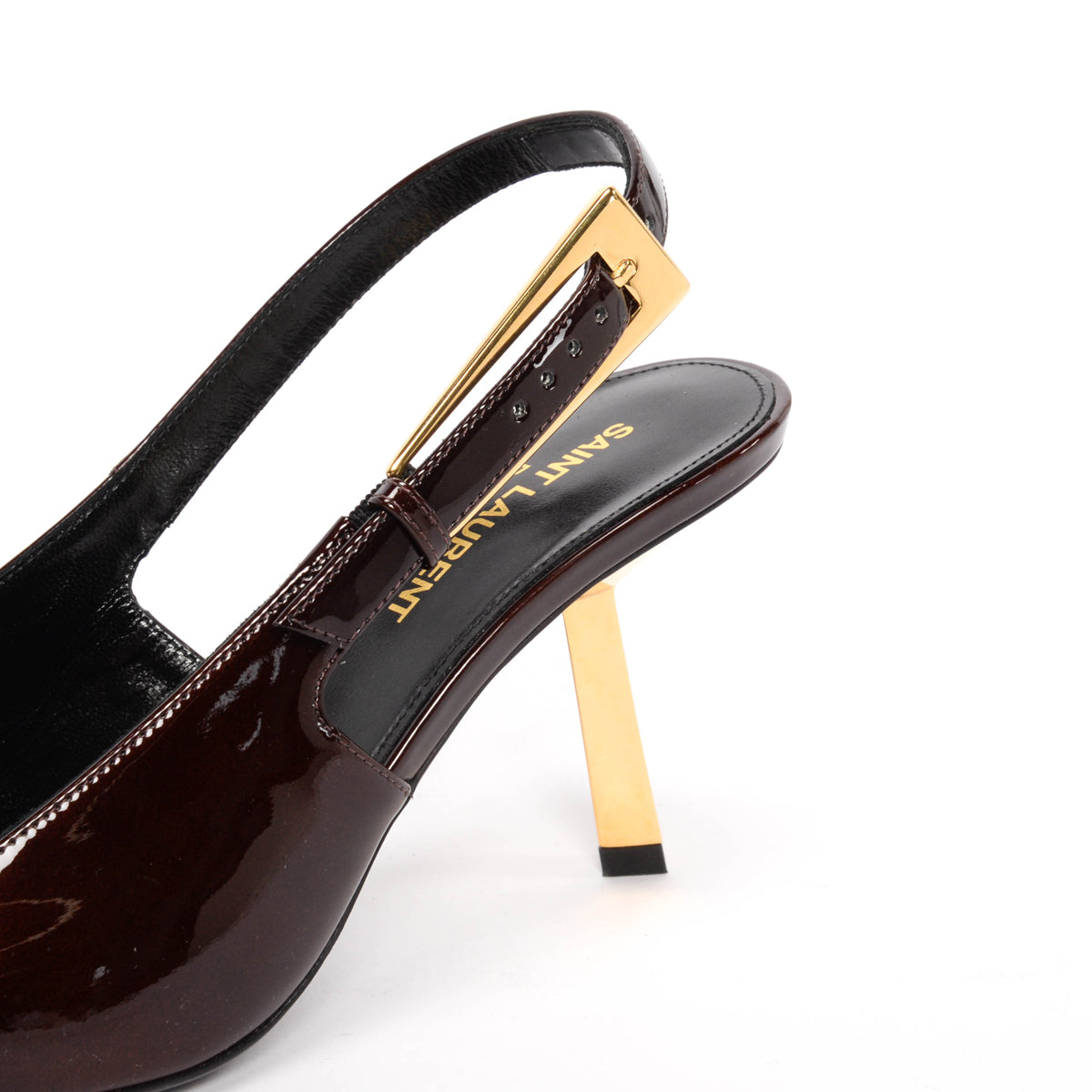 Saint Laurent Marron Glace Patent Lee Slingback Pumps 38