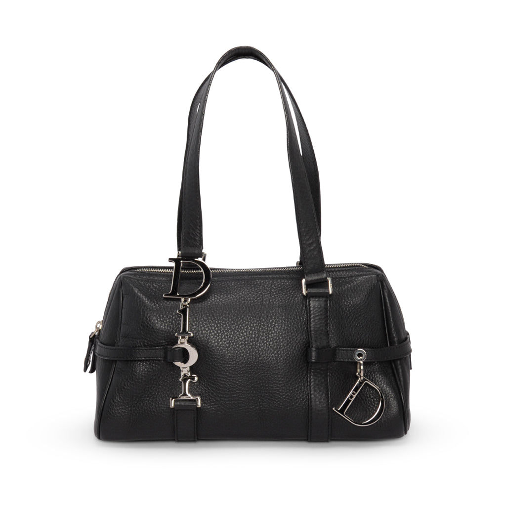 Dior Black Grained Calfskin D-Charm Bowler Bag