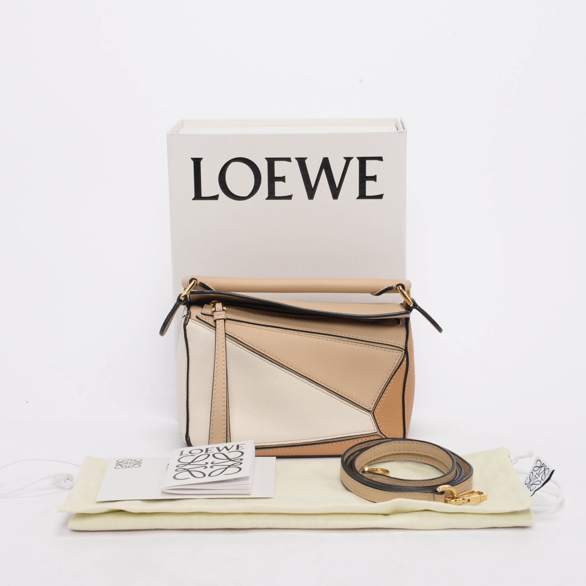 Loewe Beige Tri-Colour Calfskin Mini Puzzle Bag