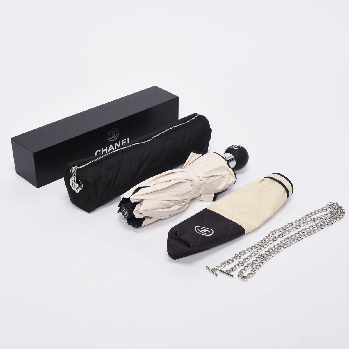 Chanel Beige & Black Nylon CC Logo Umbrella