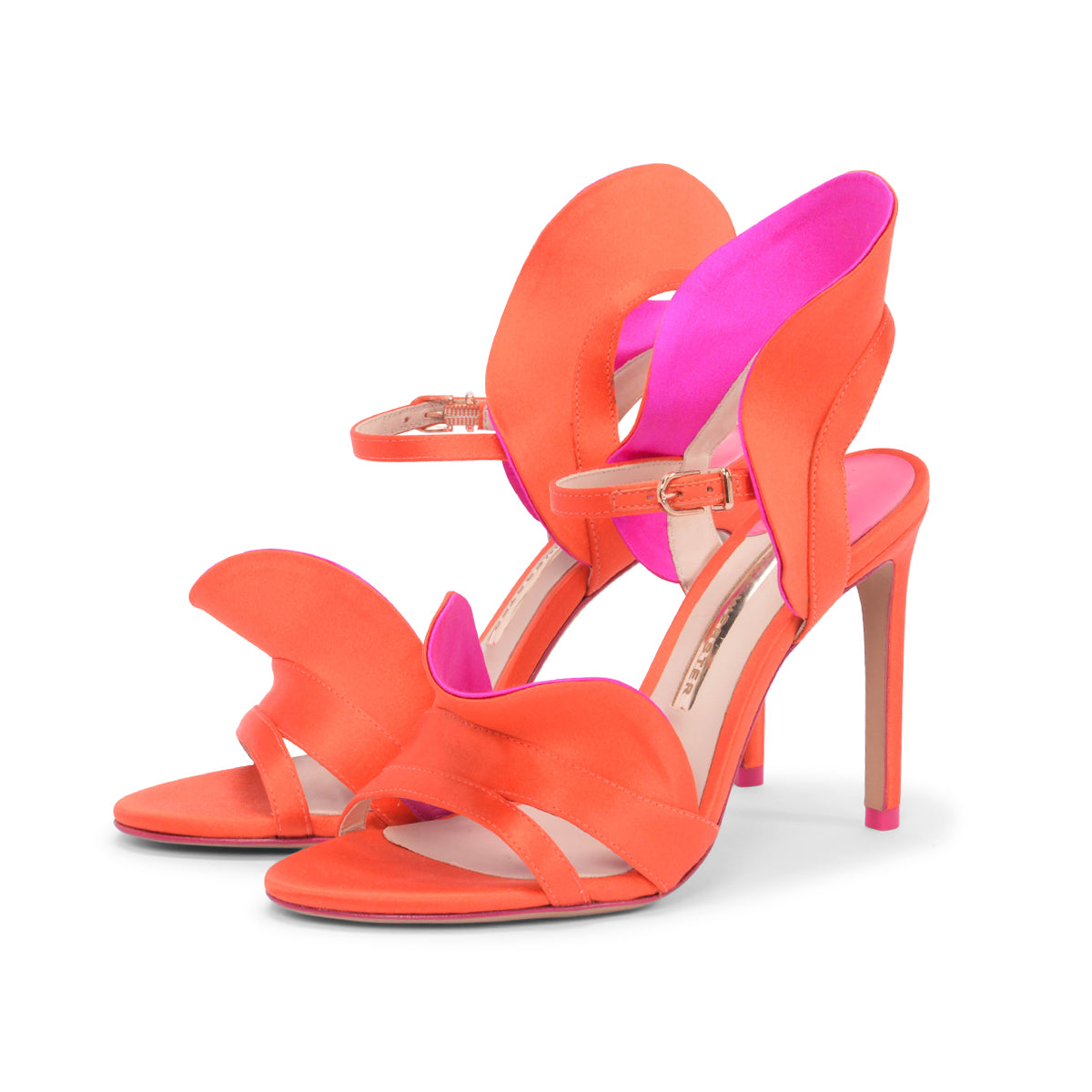 Sophia Webster Orange & Pink Satin Ruffle Lucia Sandals 36.5