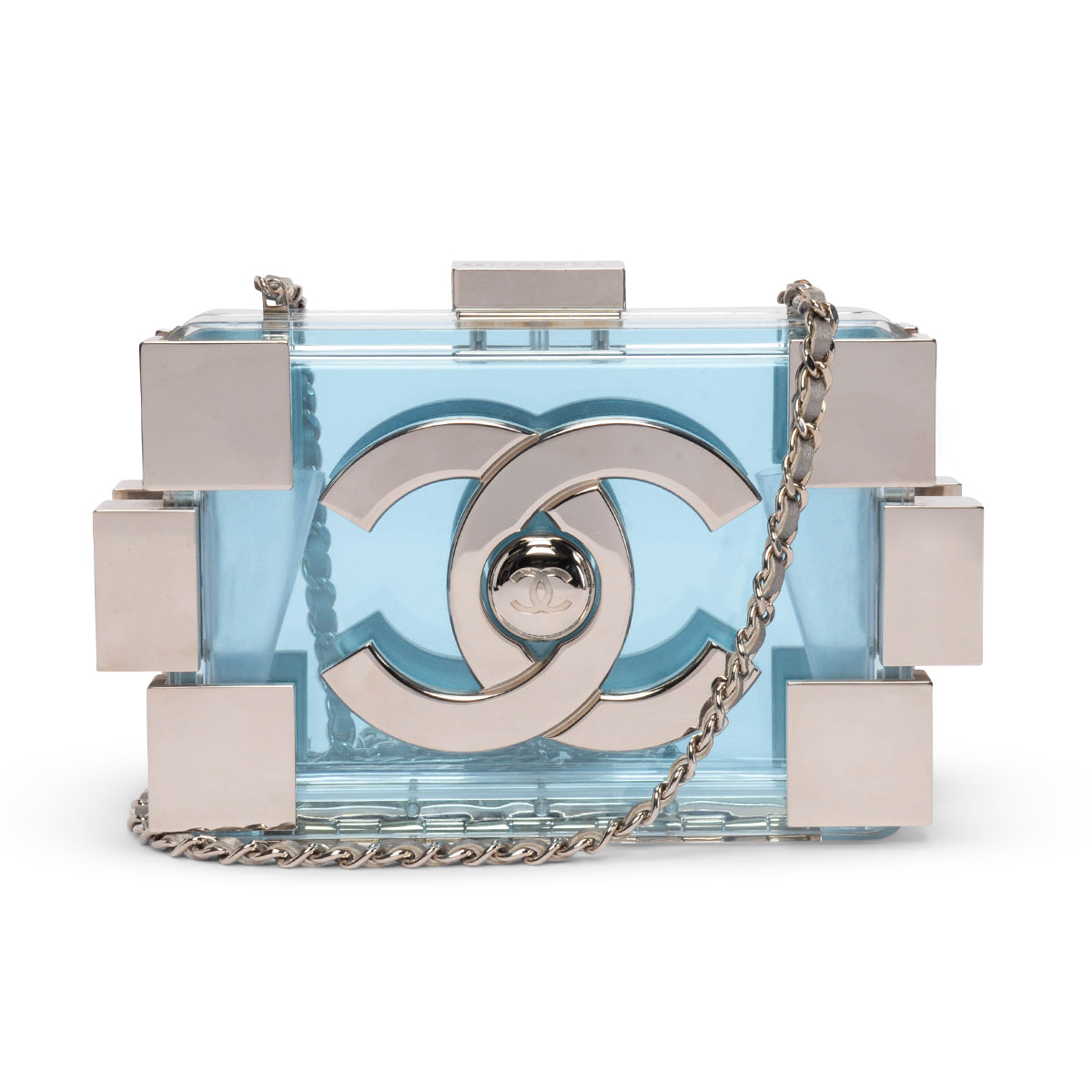 Chanel Blue Clear Plexiglass Boy Brick Lego Clutch