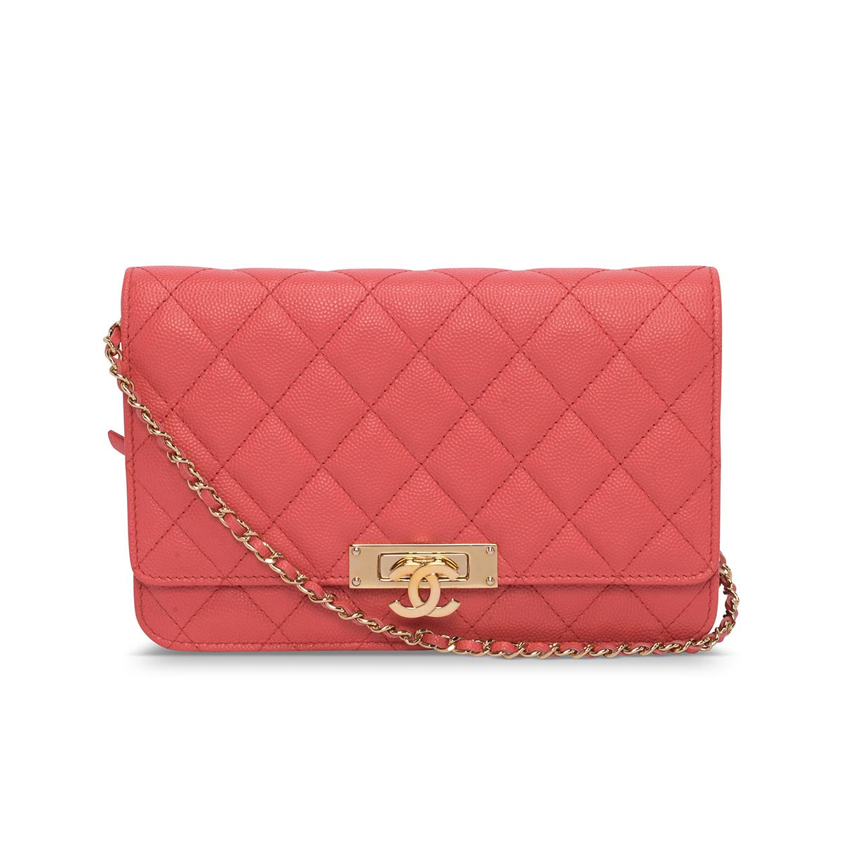 Chanel Pink Quilted Caviar Golden Class Wallet On Chain