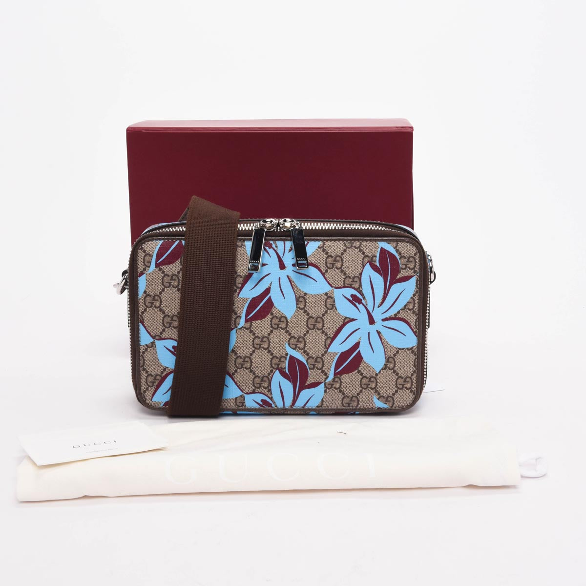 Gucci Blue Floral GG Supreme Small Shoulder Bag