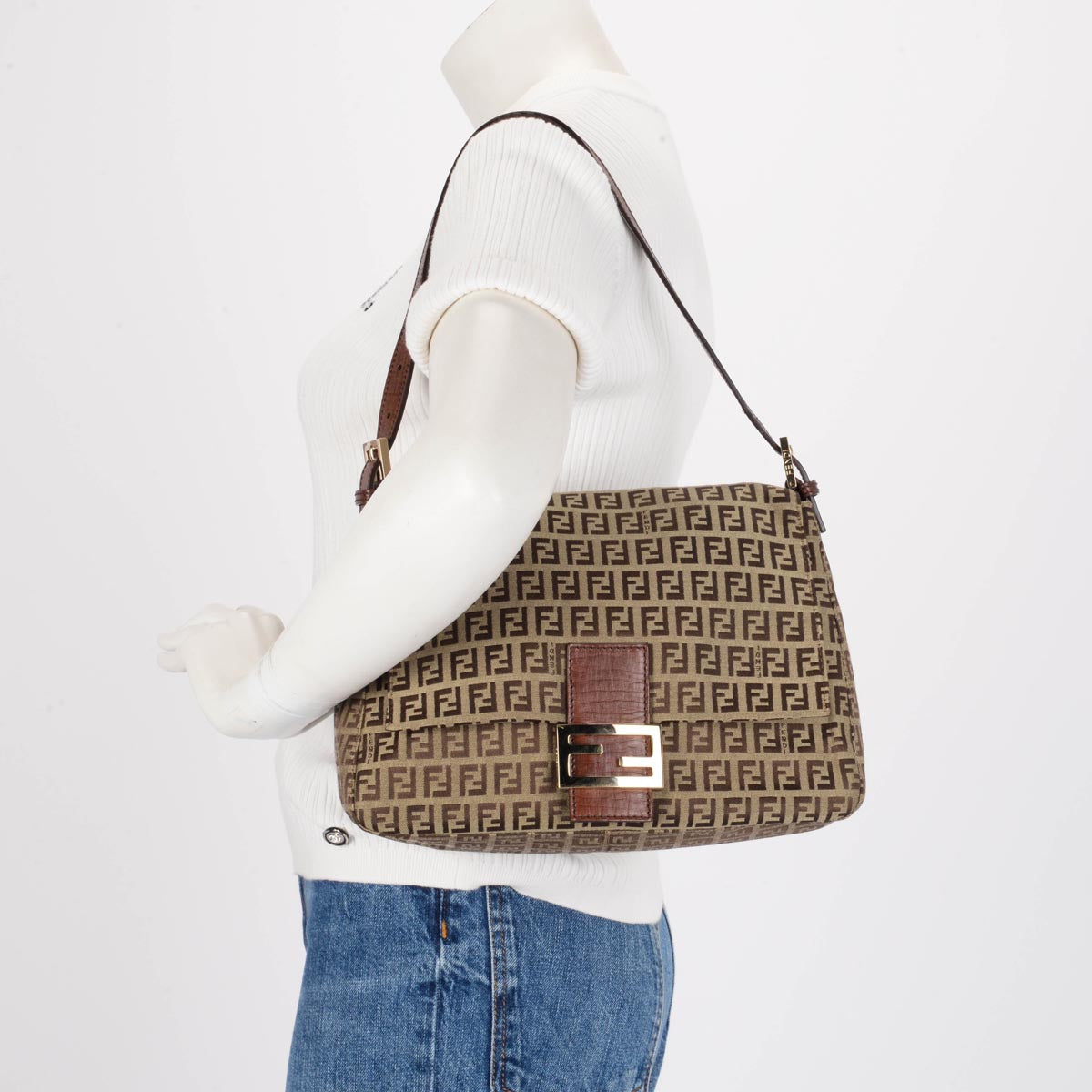 Fendi Brown Zucchino Canvas Mamma Baguette Bag