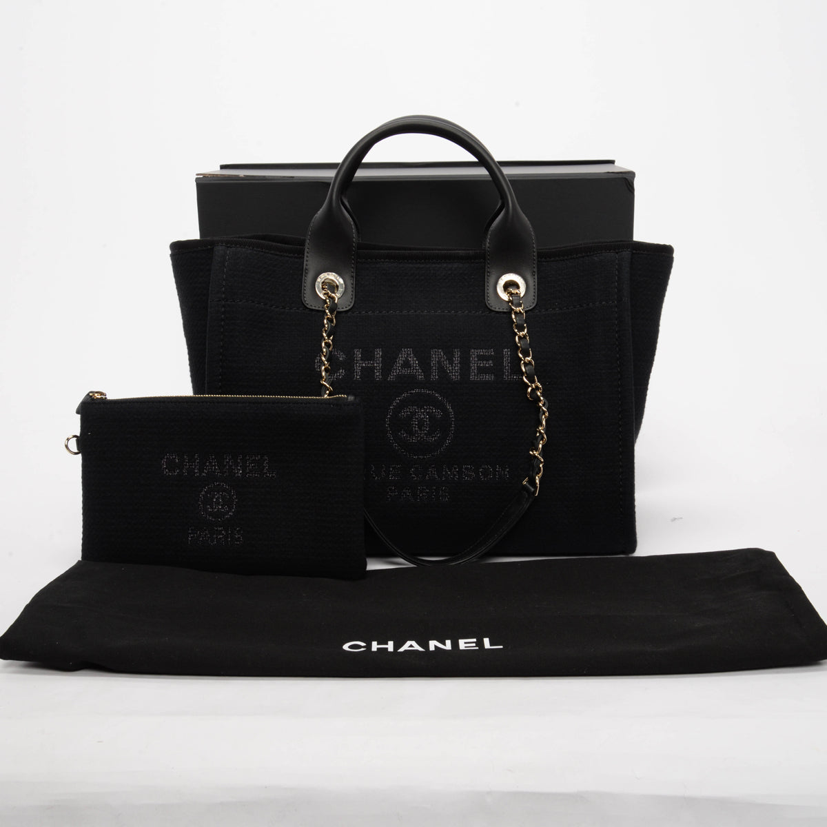 Chanel Black Canvas Small Deauville Tote