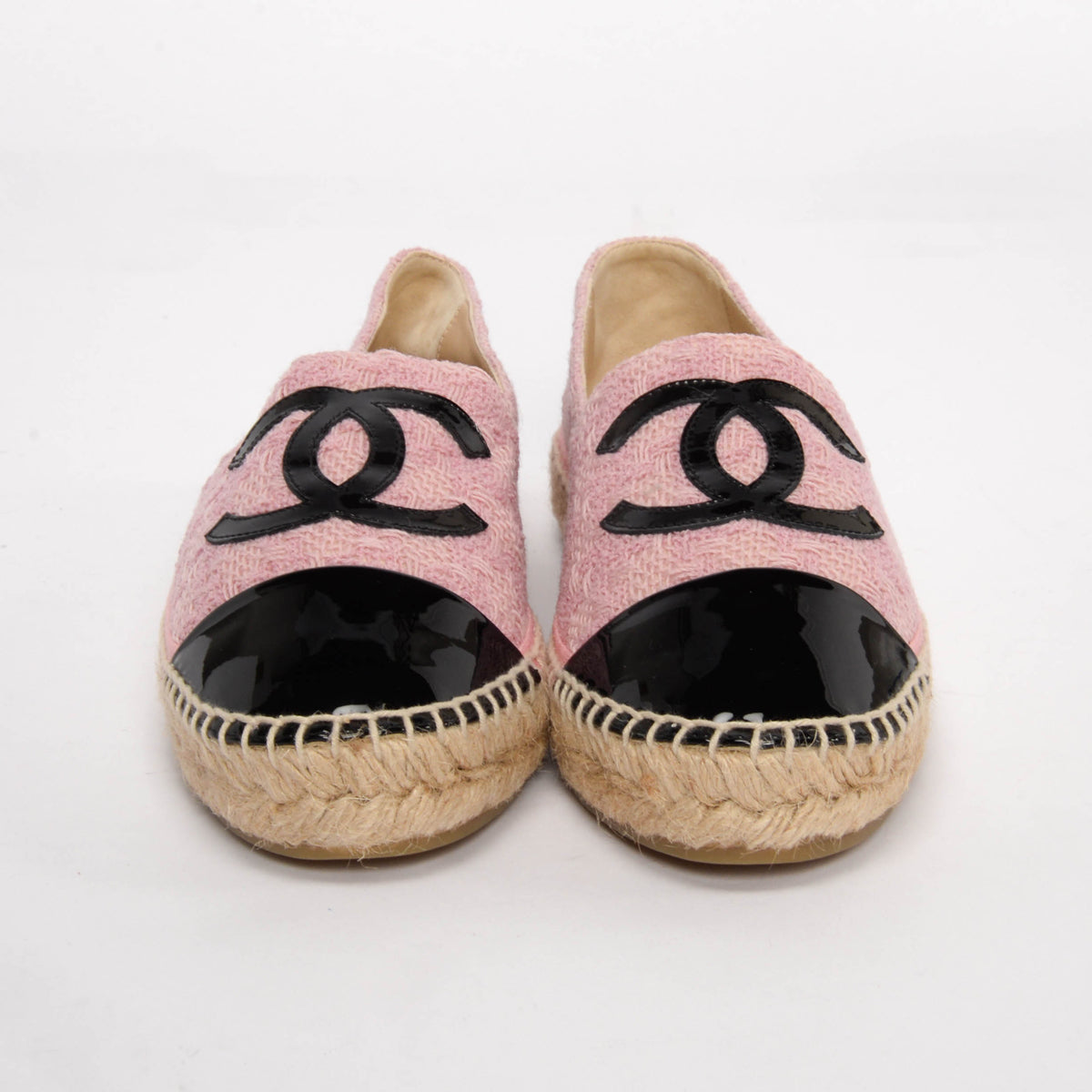 Chanel Pink & Black Tweed CC Espadrilles 38