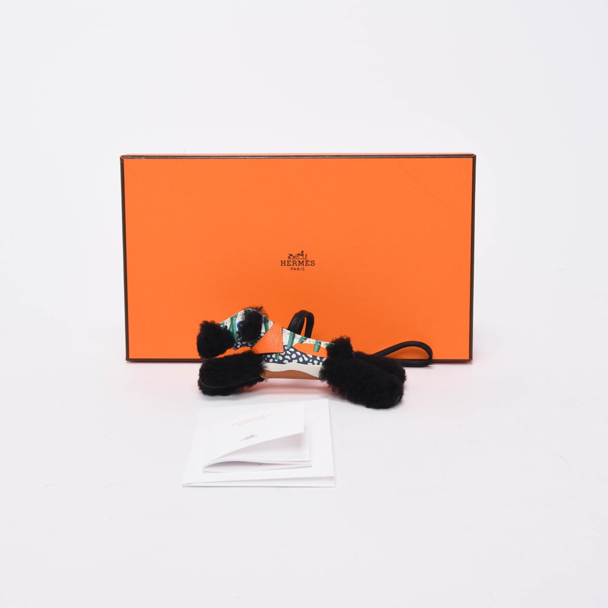 Hermes Black Shearling & Silk Budy Bag Charm