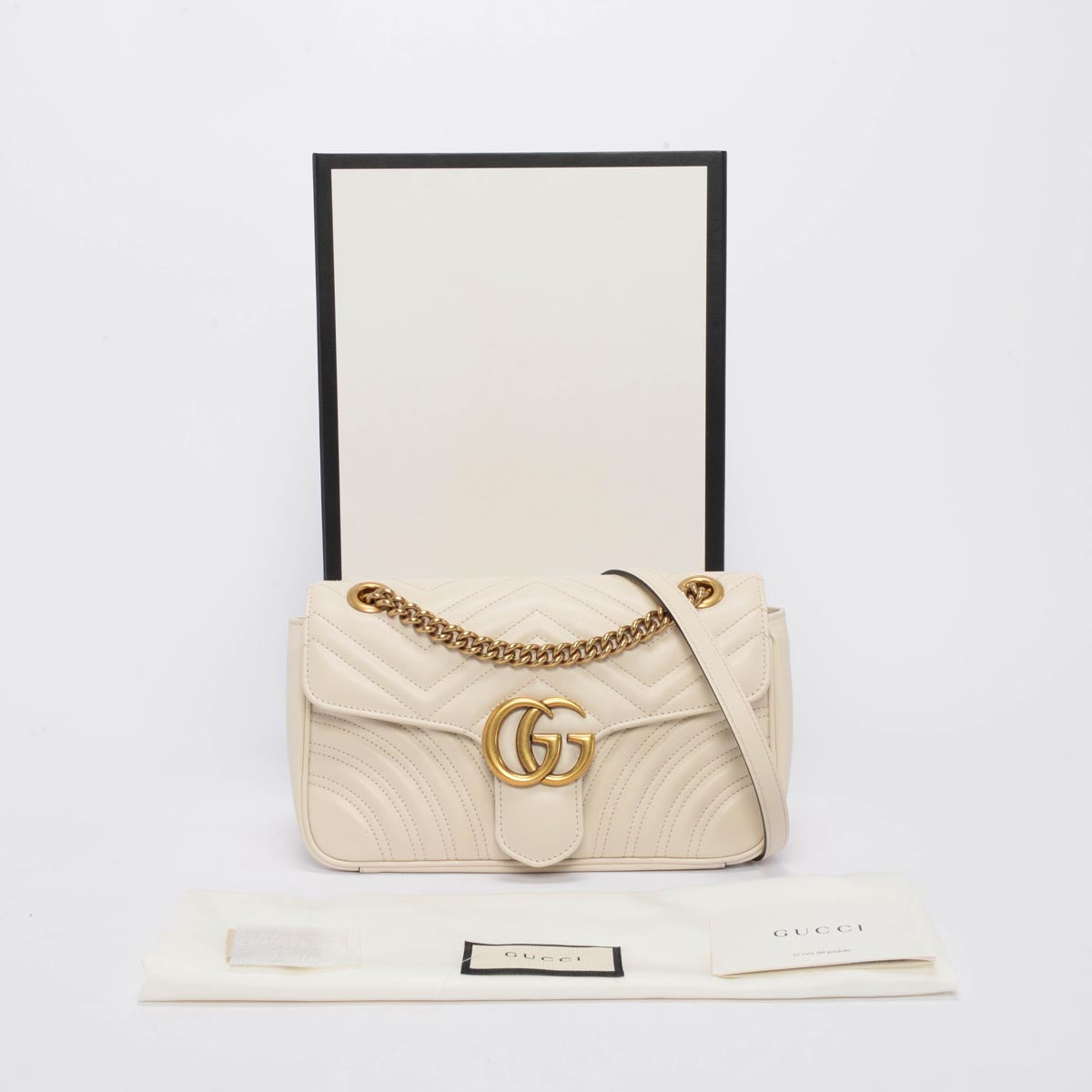 Gucci White Matelasse Small GG Marmont Shoulder Bag