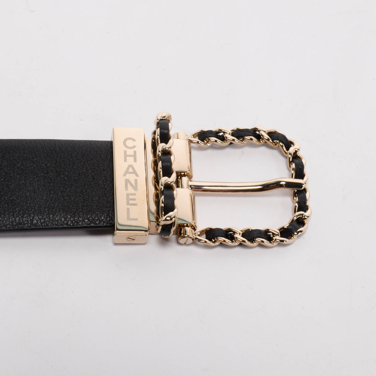 Chanel Black & Burgundy Reversible Leather Chain Buckle Belt