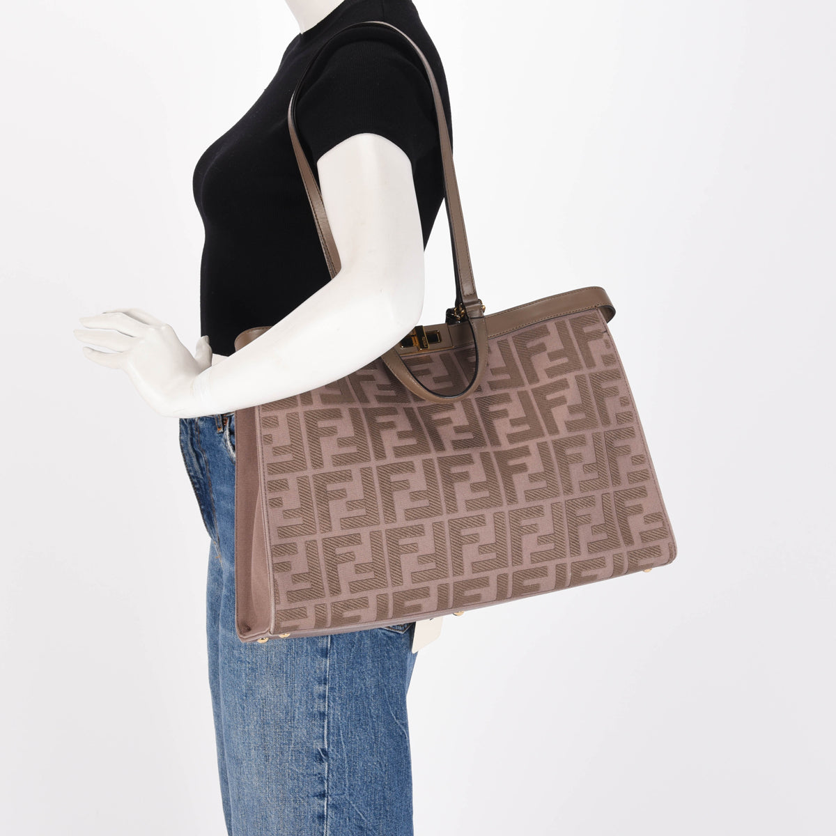 Fendi Taupe Canvas King FF Embroidered Medium Peekabo X- Tote