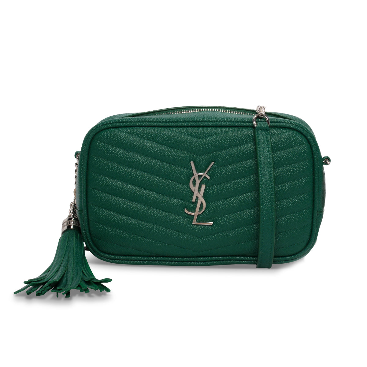 Saint Laurent Green Field Quilted Grain de Poudre Lou Mini Bag