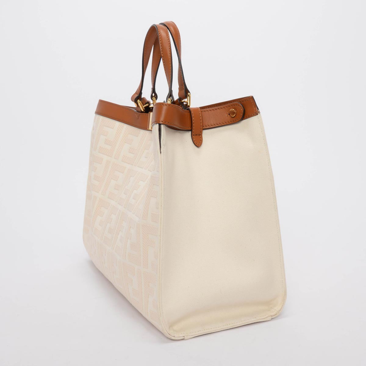 Fendi Cream FF Embroidered Canvas Medium Peekaboo X-Tote Tote