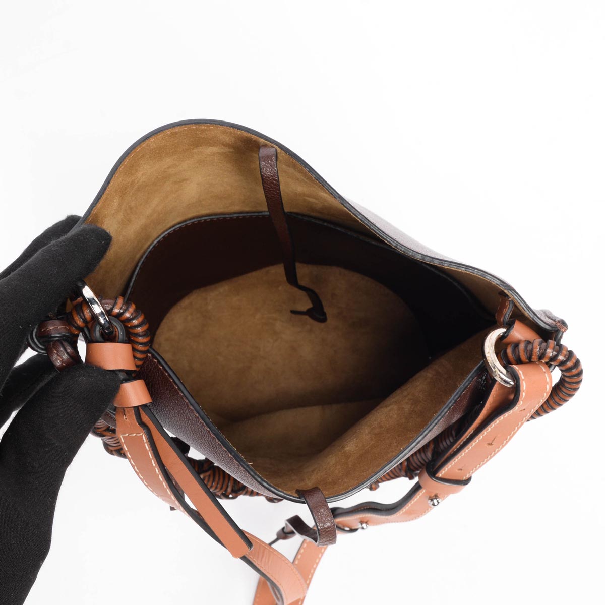 Loewe Dark Brown Gate Braided Handle Bucket Bag