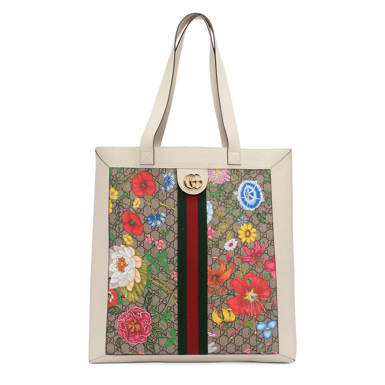 Gucci Flora GG Supreme Ophidia Vertical Shopping Tote