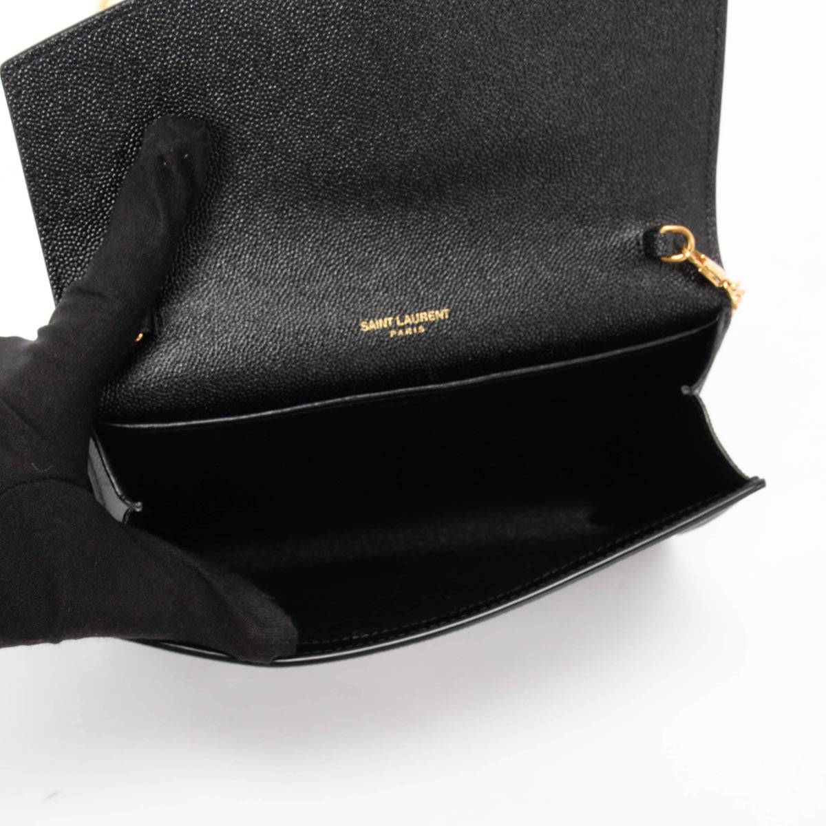 Saint Laurent Black Grain de Poudre Uptown Chain Wallet