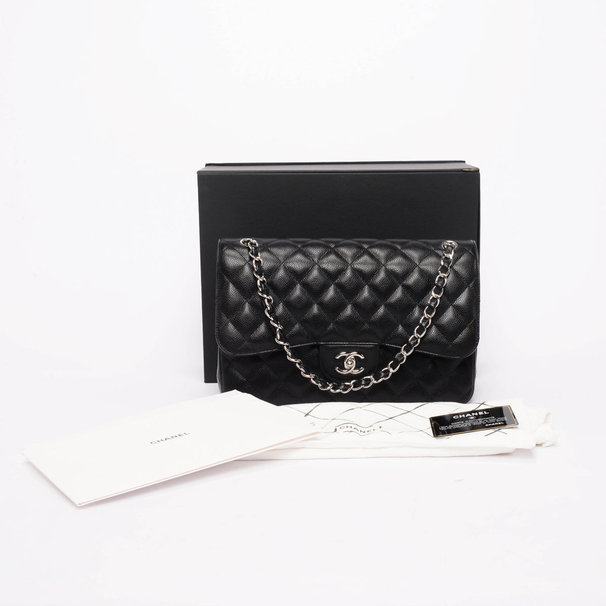 Chanel Black Caviar Large Double Flap Shoulder Bag