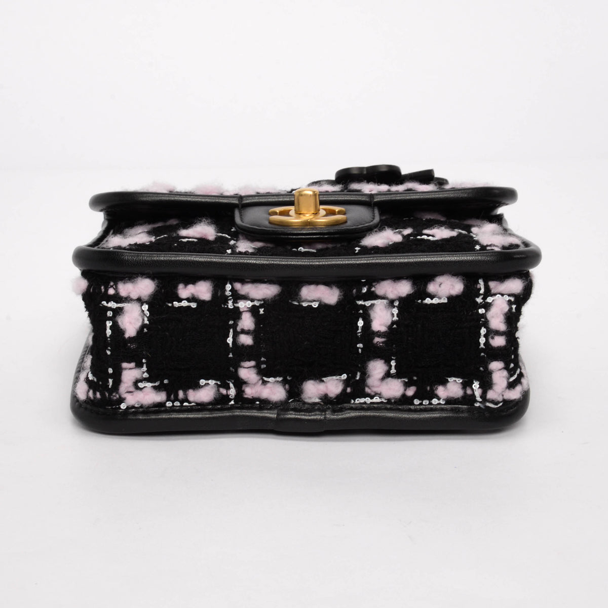 Chanel Black & Pink Tweed Mini Flap Bag with Handle