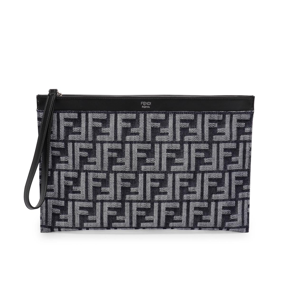 Fendi Blue FF Jacquard Medium Flat Pouch