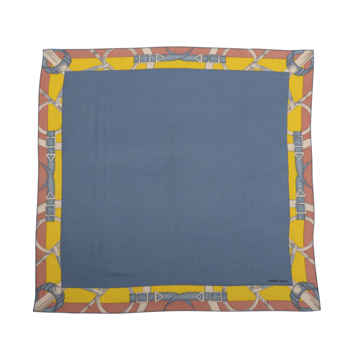 Hermes Blue Jean Cashmere Blend Encadre Eperon d'Or Scarf