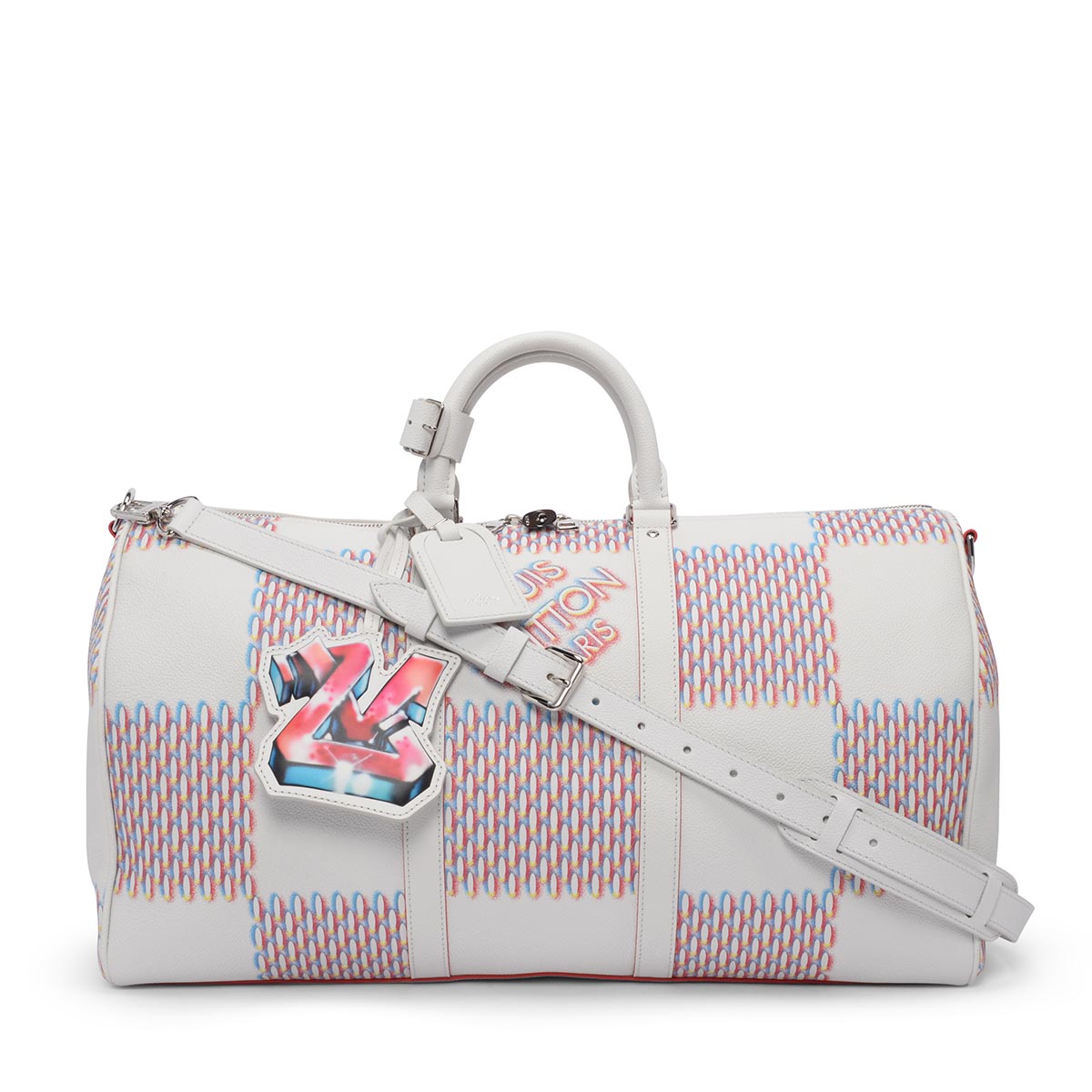 Louis Vuitton White Spray Damier Keepall Bandouliere 50