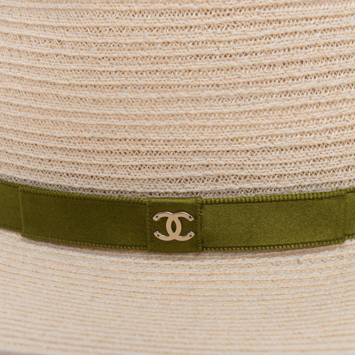 Chanel Ivory Abaca Straw CC Ribbon Panama Hat