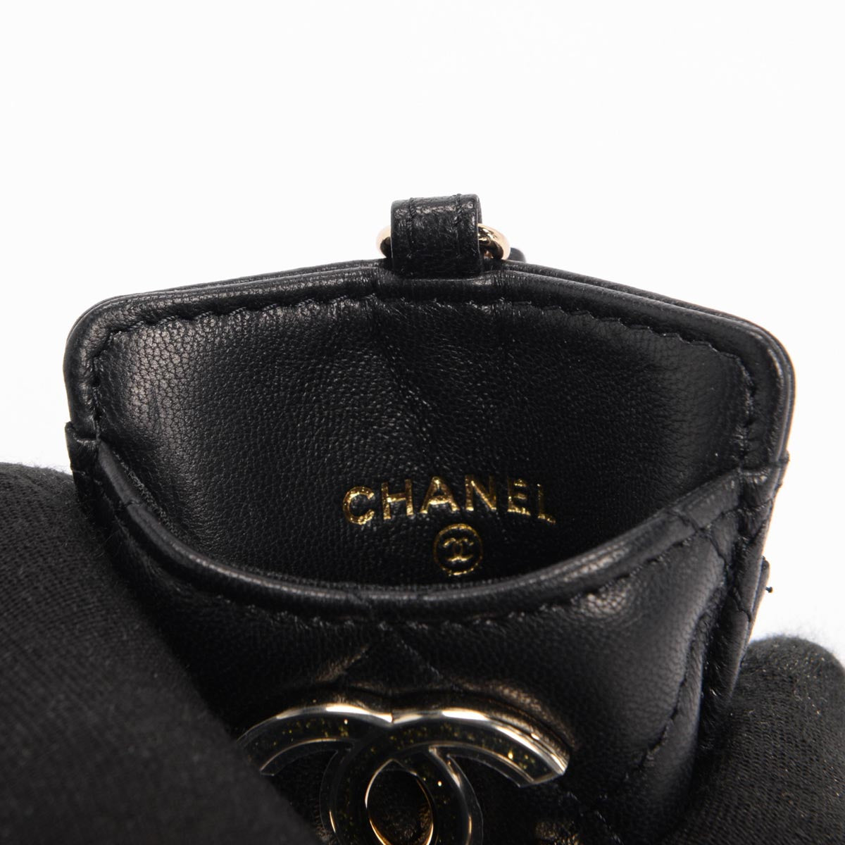 Chanel Black Lambskin Glitter CC Chain Card Holder