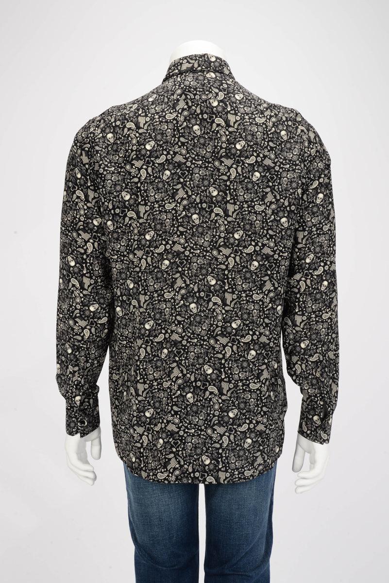 Saint Laurent Black Silk Skull Paisley Shirt 39