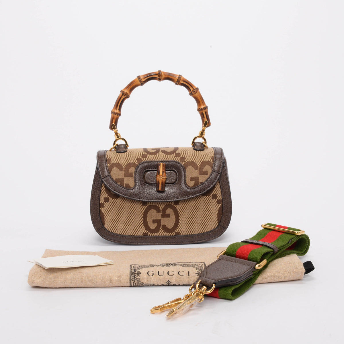 Gucci Brown Jumbo GG Small Bamboo 1947 Bag