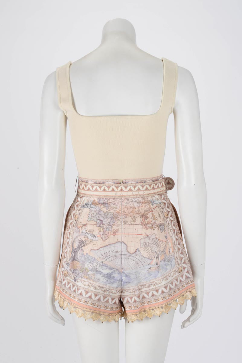 Zimmermann Odyssey Print High Tide Belted Shorts 0