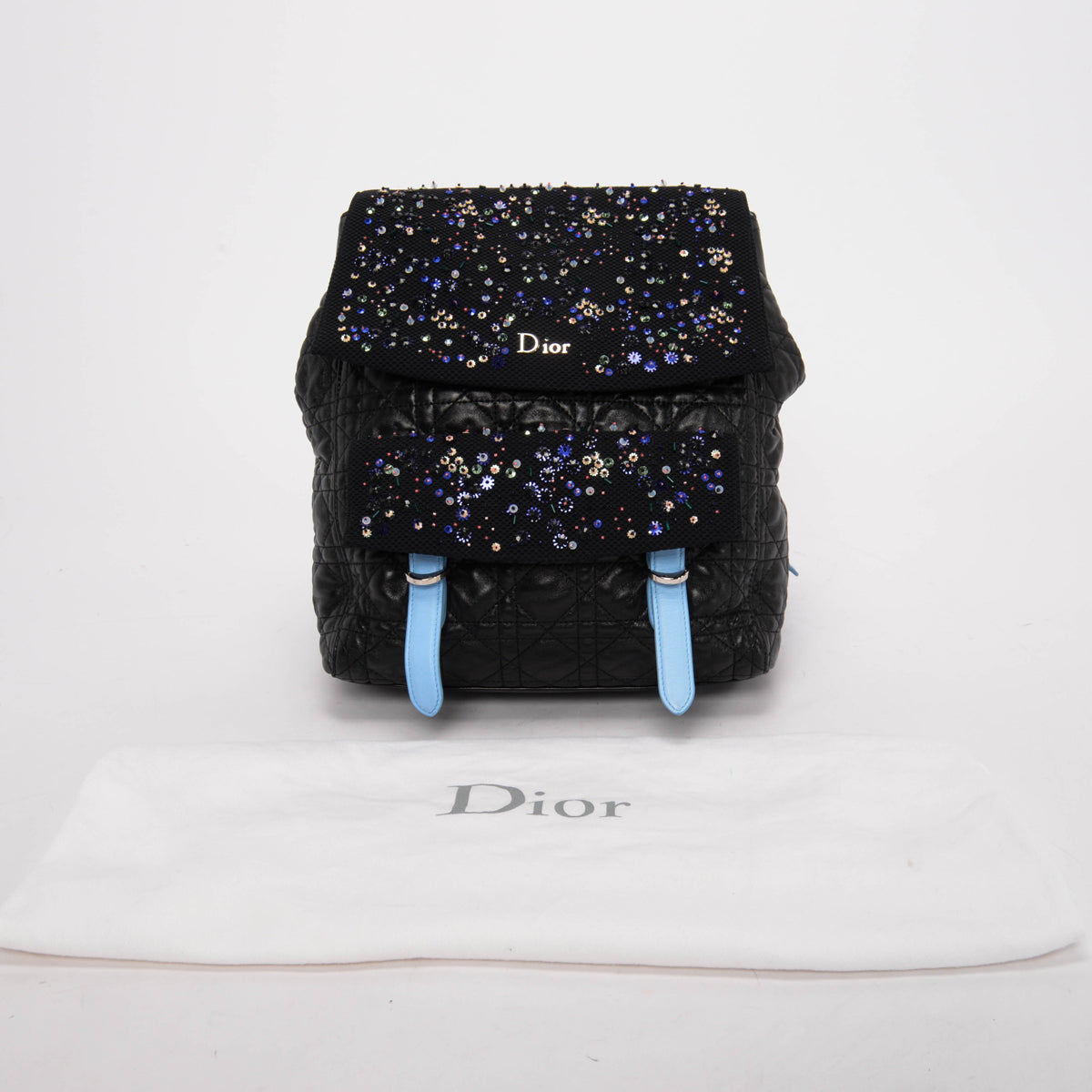 Dior Black Cannage Lambskin Embellished Stardust Small Backpack