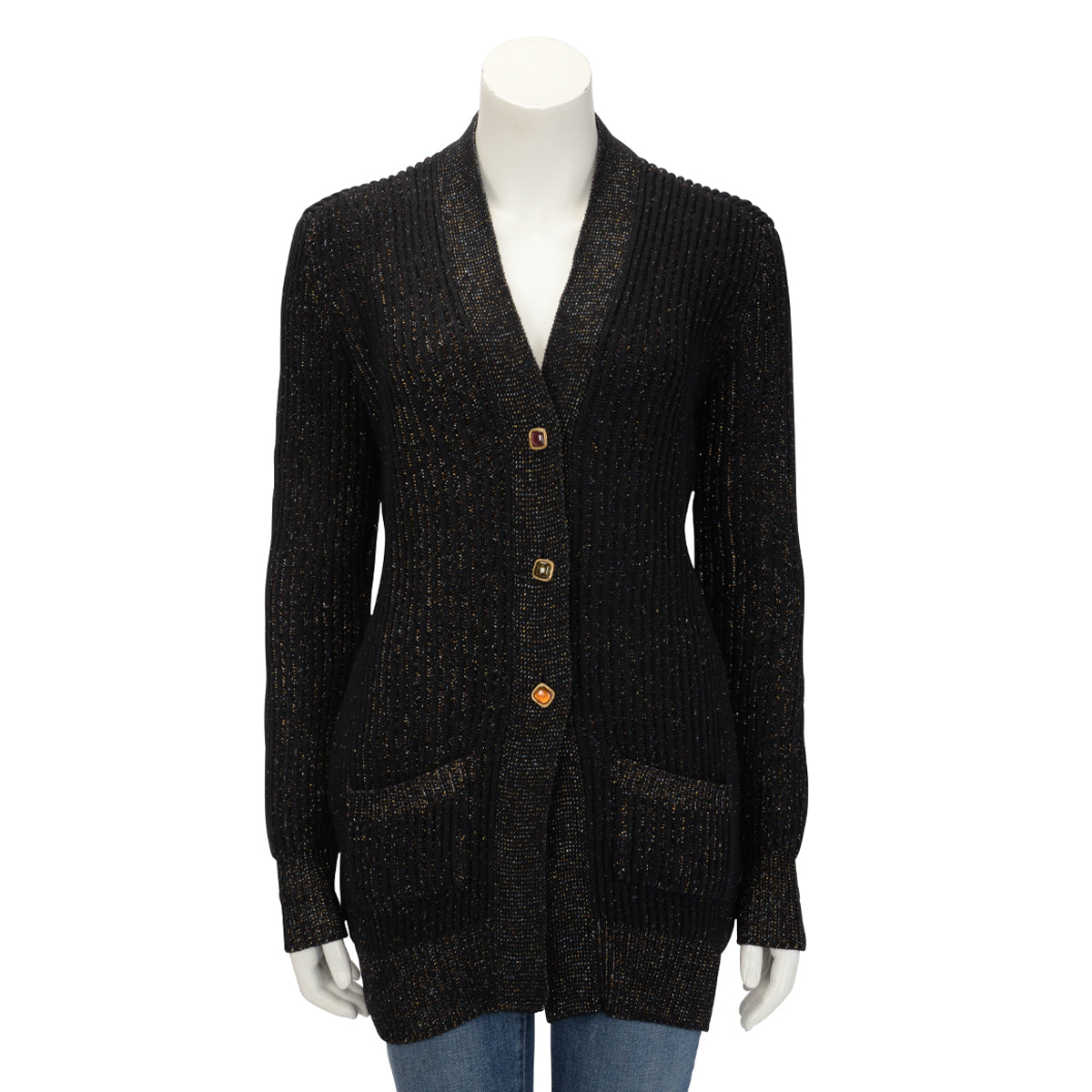 Chanel Black Lurex Knit Longline Cardigan FR 40