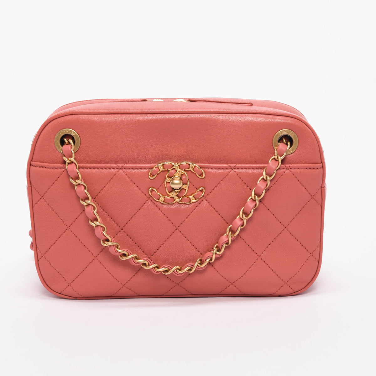 Chanel Dusty Pink Quilted Lambskin Chain Infinity Camera Case