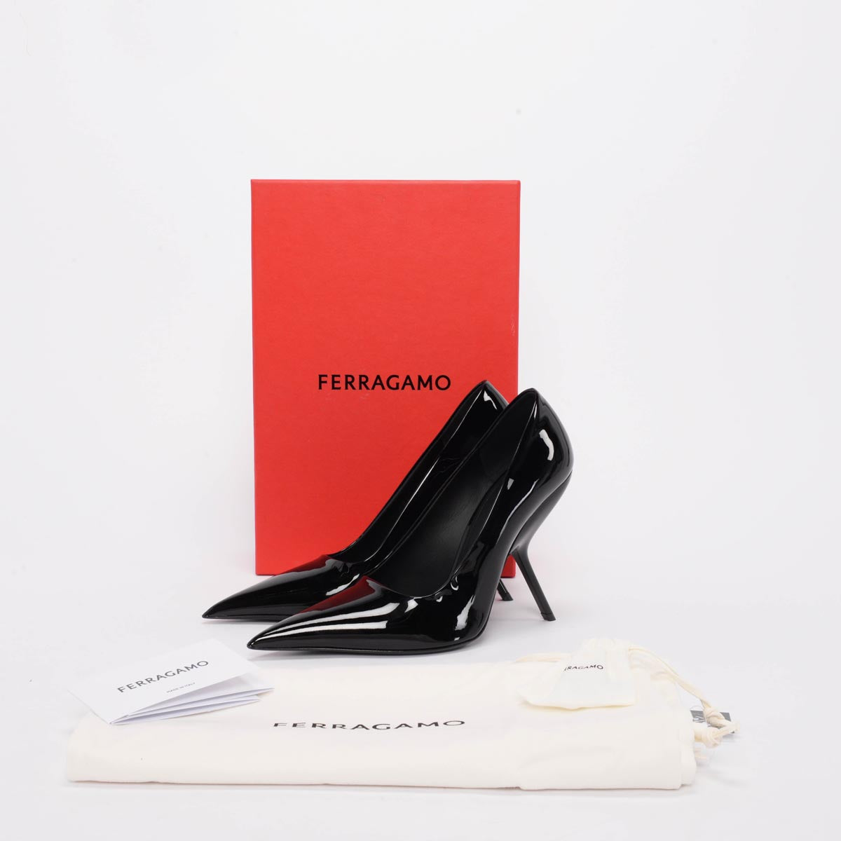 Ferragamo Black Patent Eva Pumps 8.5