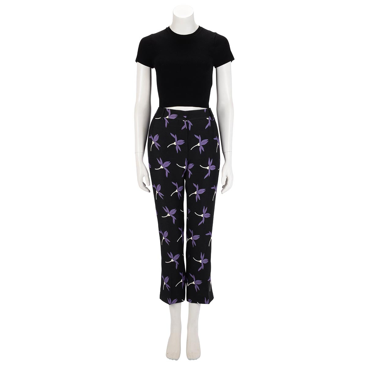 Valentino Black Wool Blend Floral Print Pants IT 40