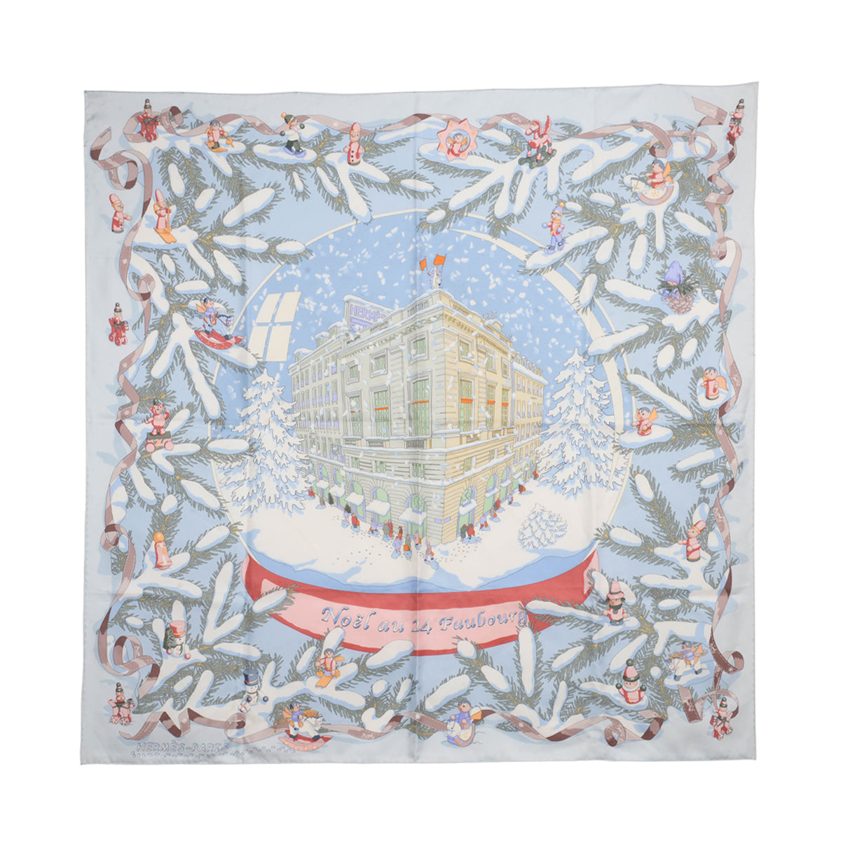 Hermes Light Blue Silk Noel Au 24 Faubourg Scarf