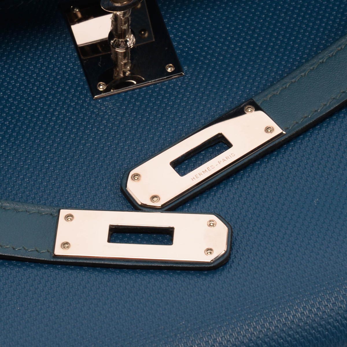 Hermes Bleu de Galice Grain d'H Calfskin Kelly Cut Clutch