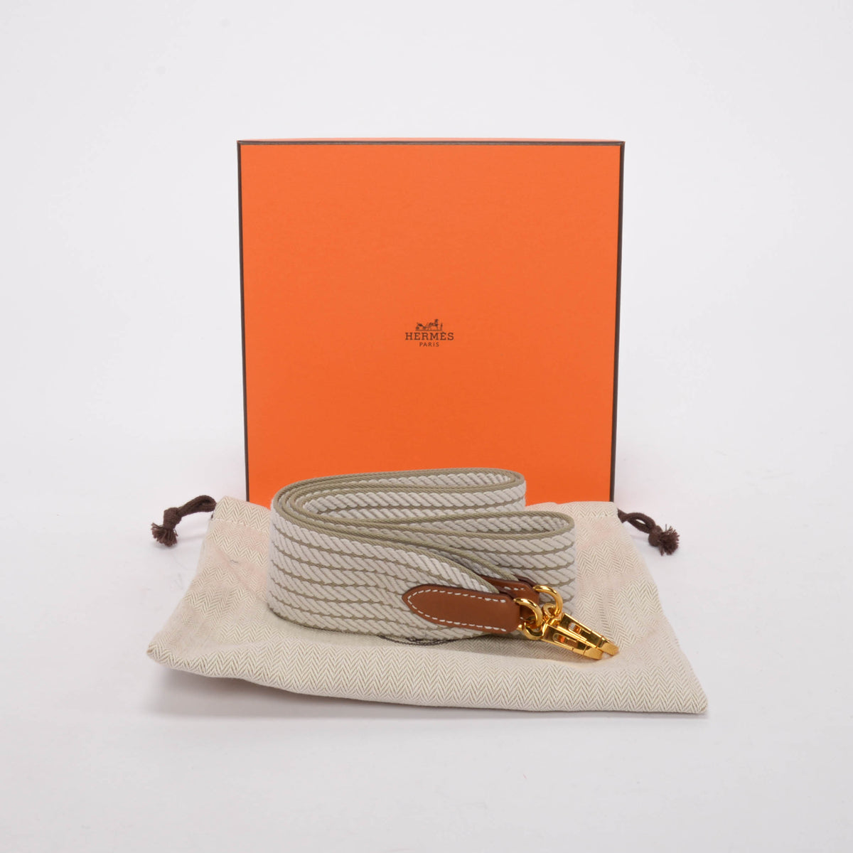 Hermes Beige Marfa & Gris Pale Canvas Sangle Cordage 50mm Bag Strap