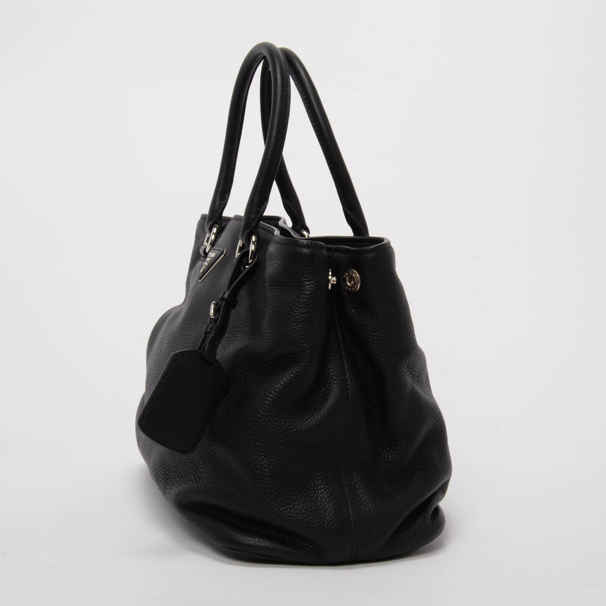 Prada Black Vitello Daino Convertible Shopping Tote
