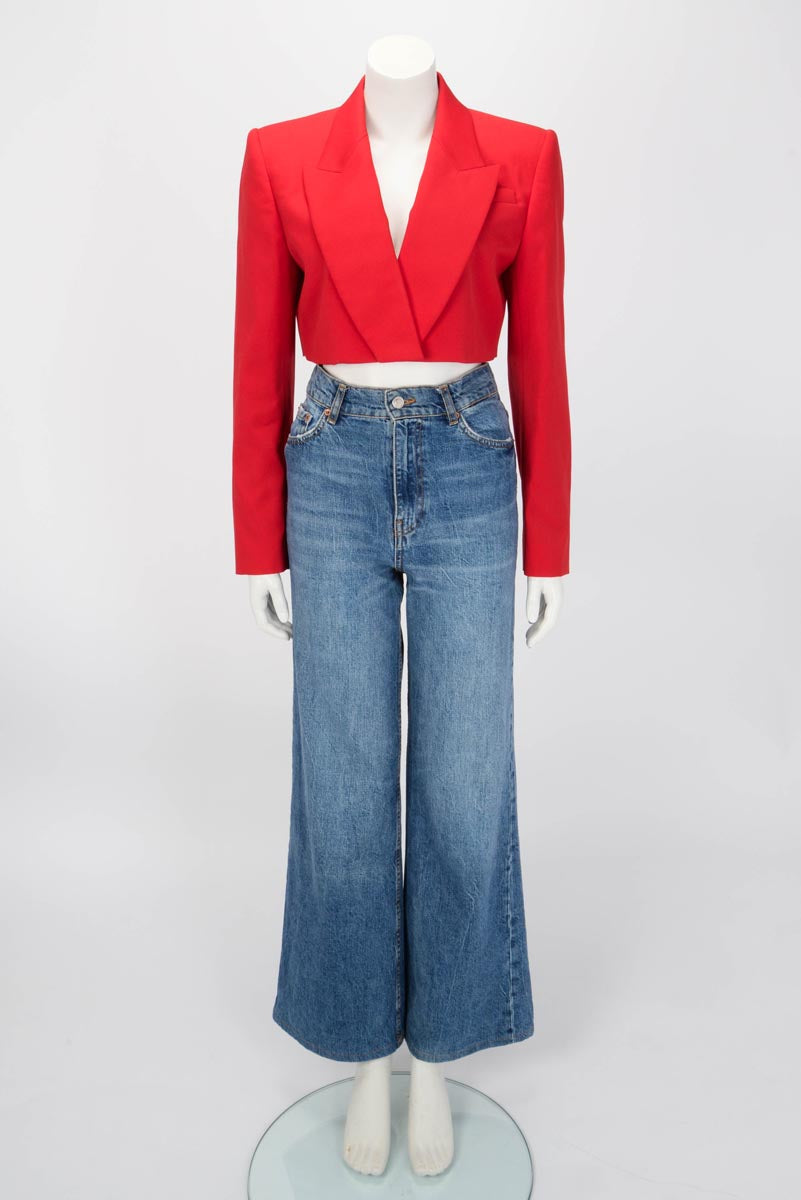 Alexander McQueen Lust Red Wool Cropped Tuxedo Jacket IT 42