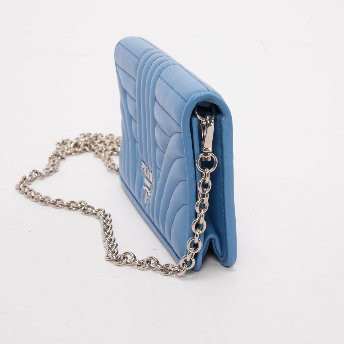 Prada Blue Quilted Calfskin Diagramme Wallet on Chain