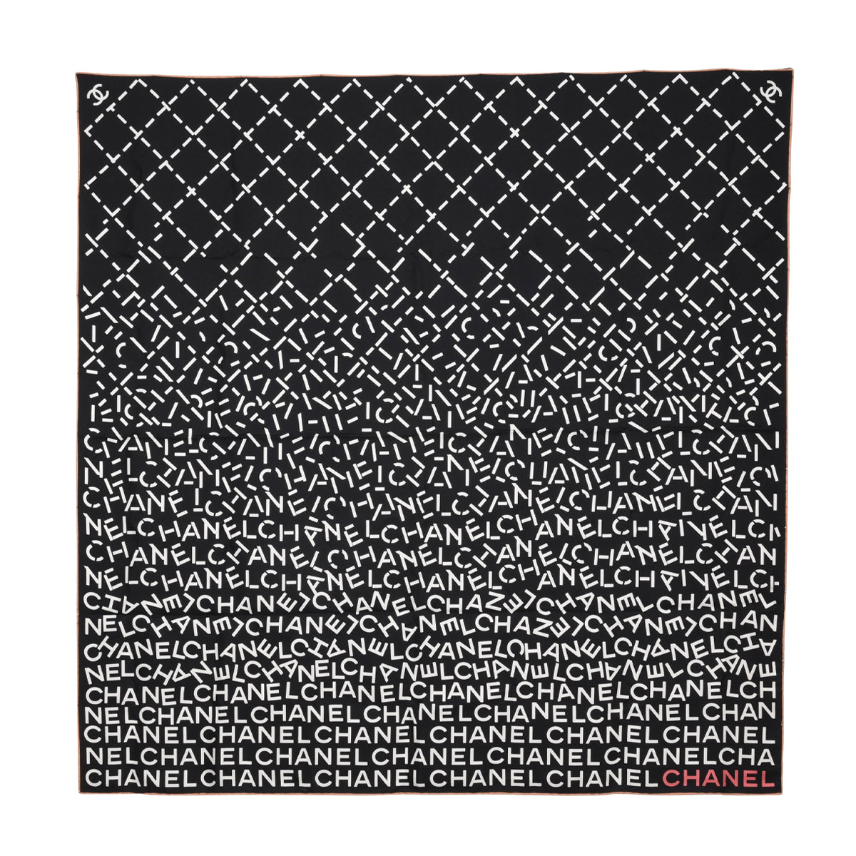Chanel Black & White Silk Spellout CC Scarf