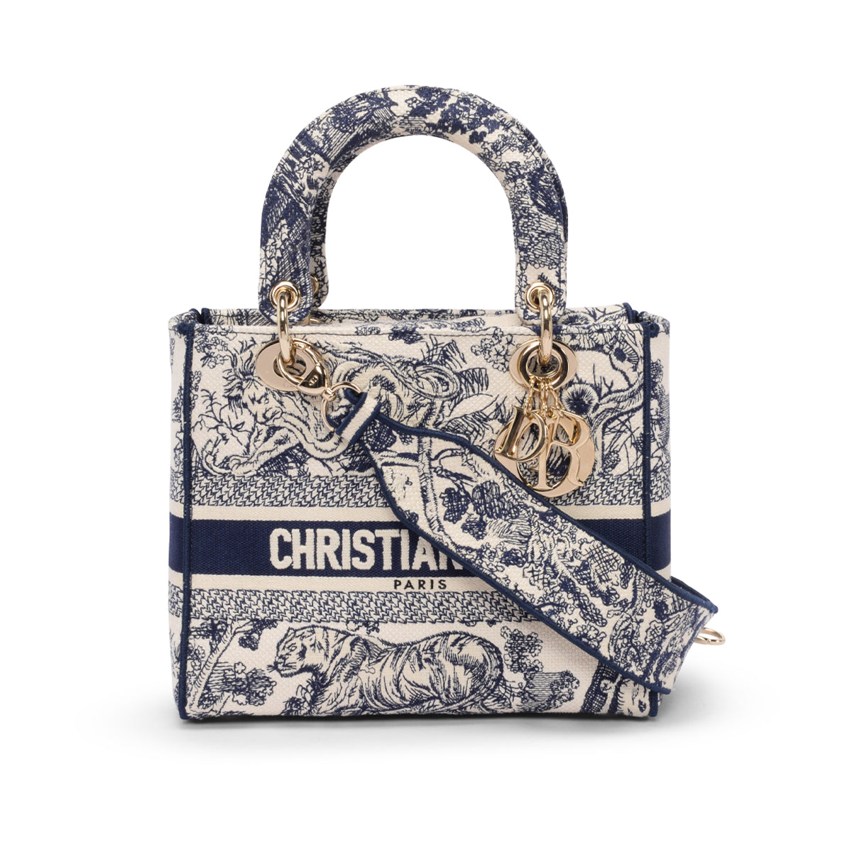 Dior Blue Toile de Jouy Embroidery Medium Lady D-Lite Bag