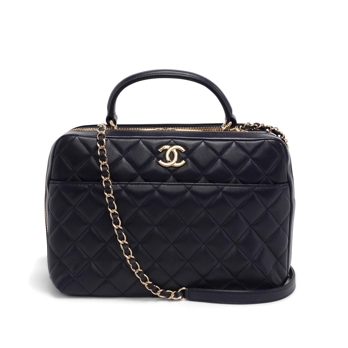 Chanel Navy Quilted Lambskin Large Trendy CC Bowling Bag