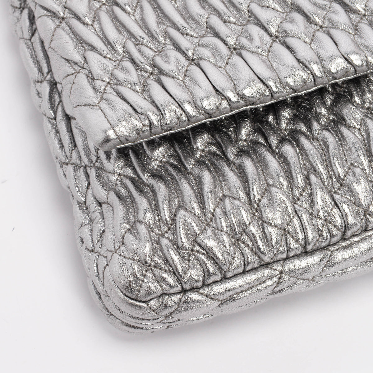 Miu Miu Silver Matelasse Nappa Crystal Shoulder Bag